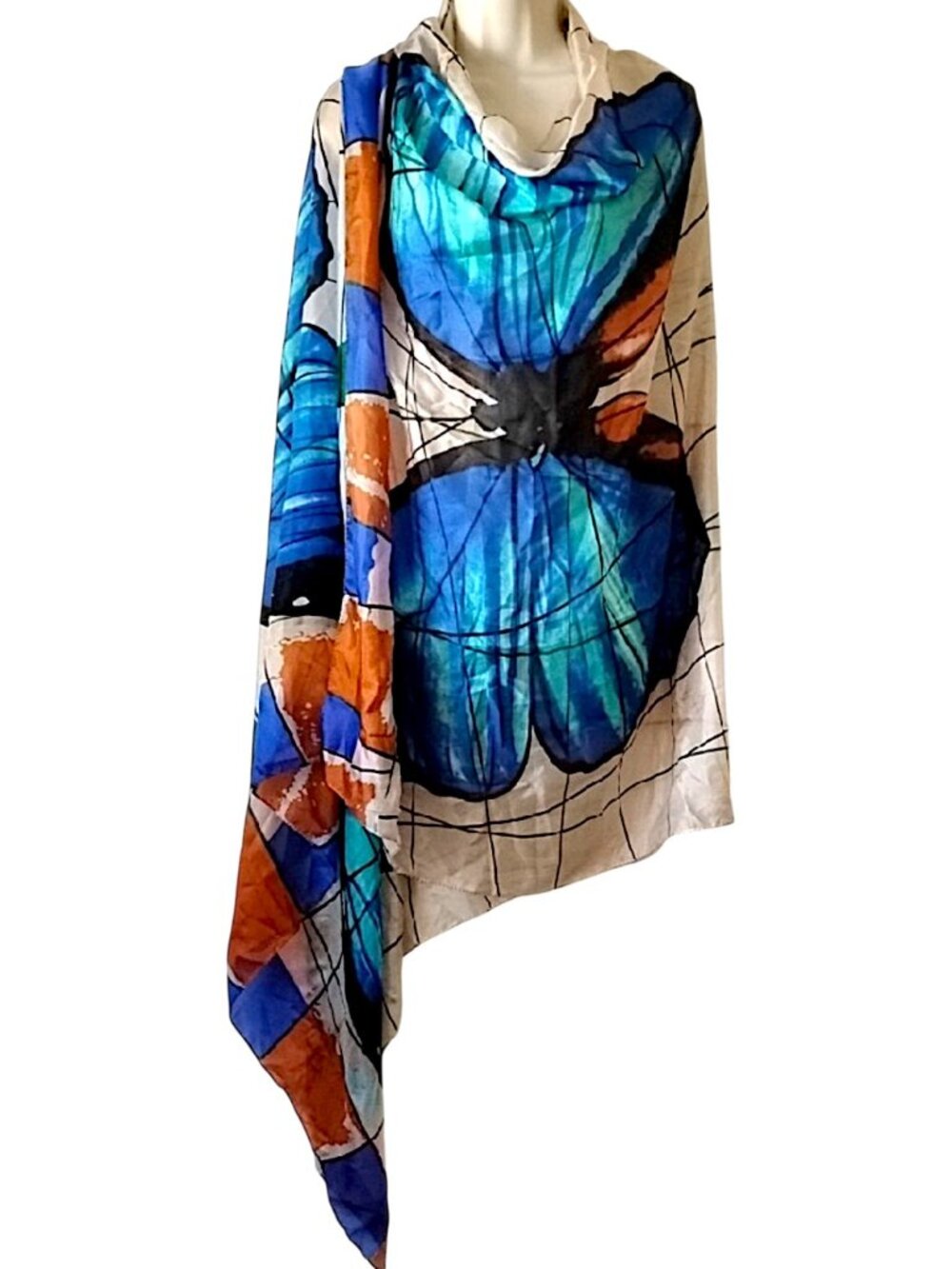 NWOT Italian Silk Butterfly Glass Pane Scarf 42x70 Made In Italy